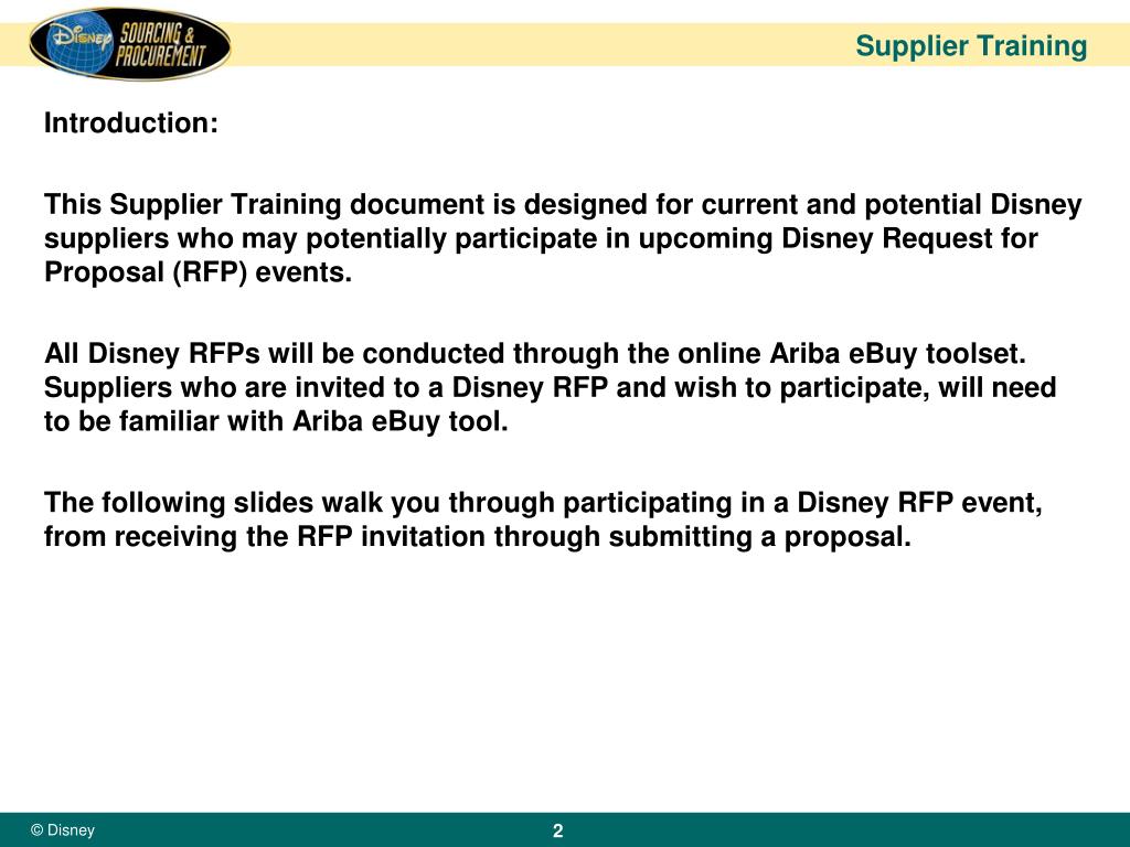 PPT Supplier Training Disney Sourcing Event eRFX PowerPoint