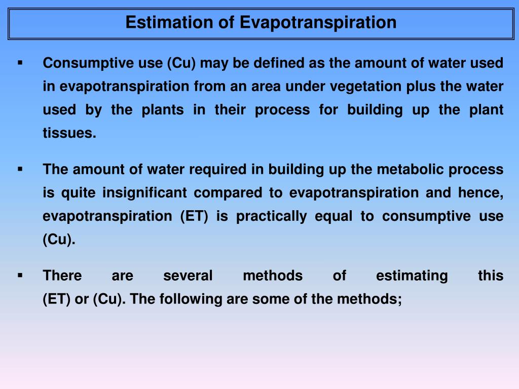 PPT Evaporation / Evapotranspiration (ET) PowerPoint Presentation