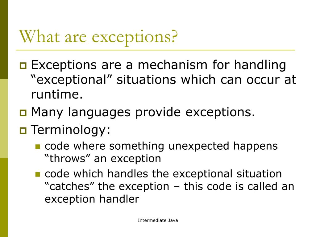 PPT Exceptions and Exception Handling PowerPoint Presentation, free