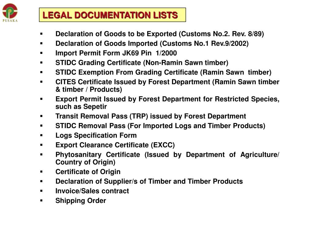 PPT Declaration of Goods to be Exported (Customs No.2. Rev. 8/89