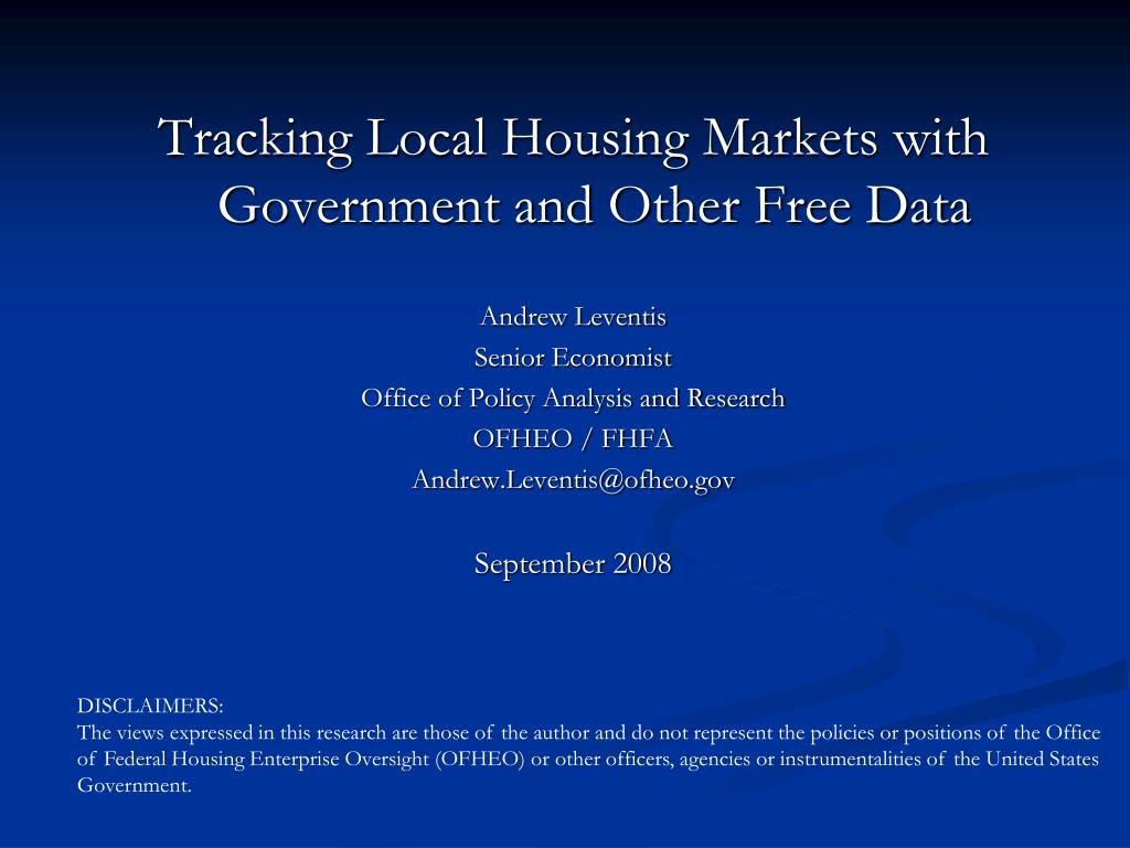 PPT Tracking Local Housing Markets with Government and Other Free
