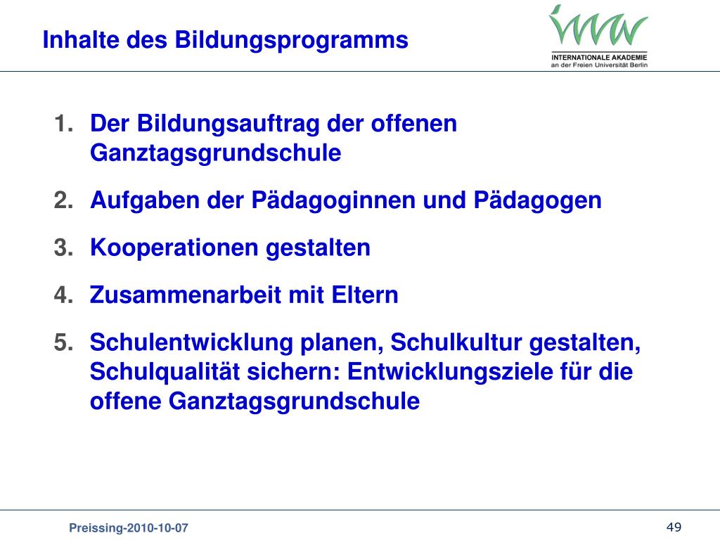 PPT Das Berliner Bildungsprogramm für die offene Ganztagsgrundschule