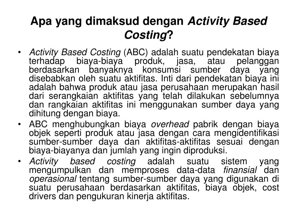 PPT ACTIVITY BASED COSTING PowerPoint Presentation, free download