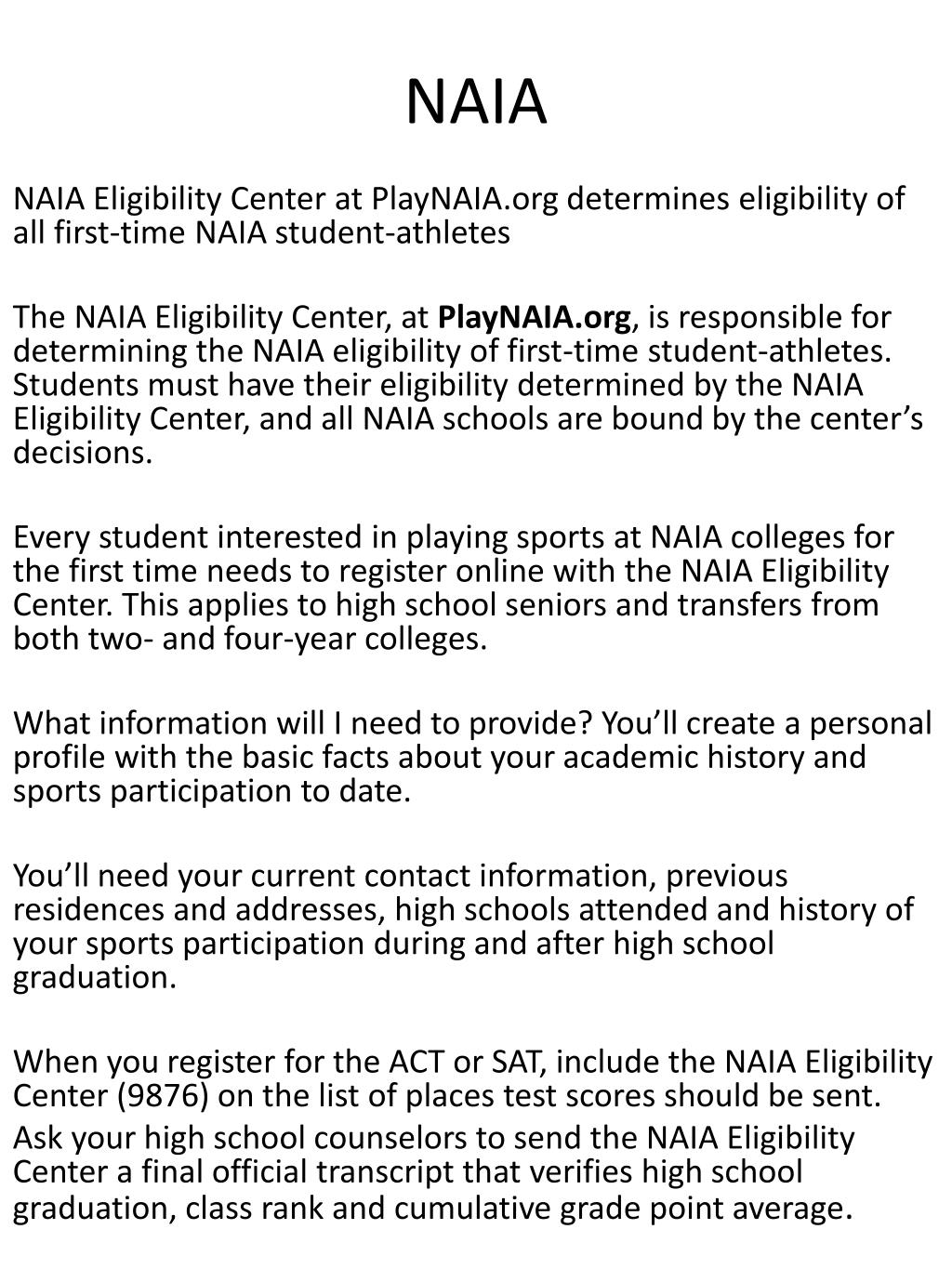 PPT NCAA and NAIA Eligibility PowerPoint Presentation, free download