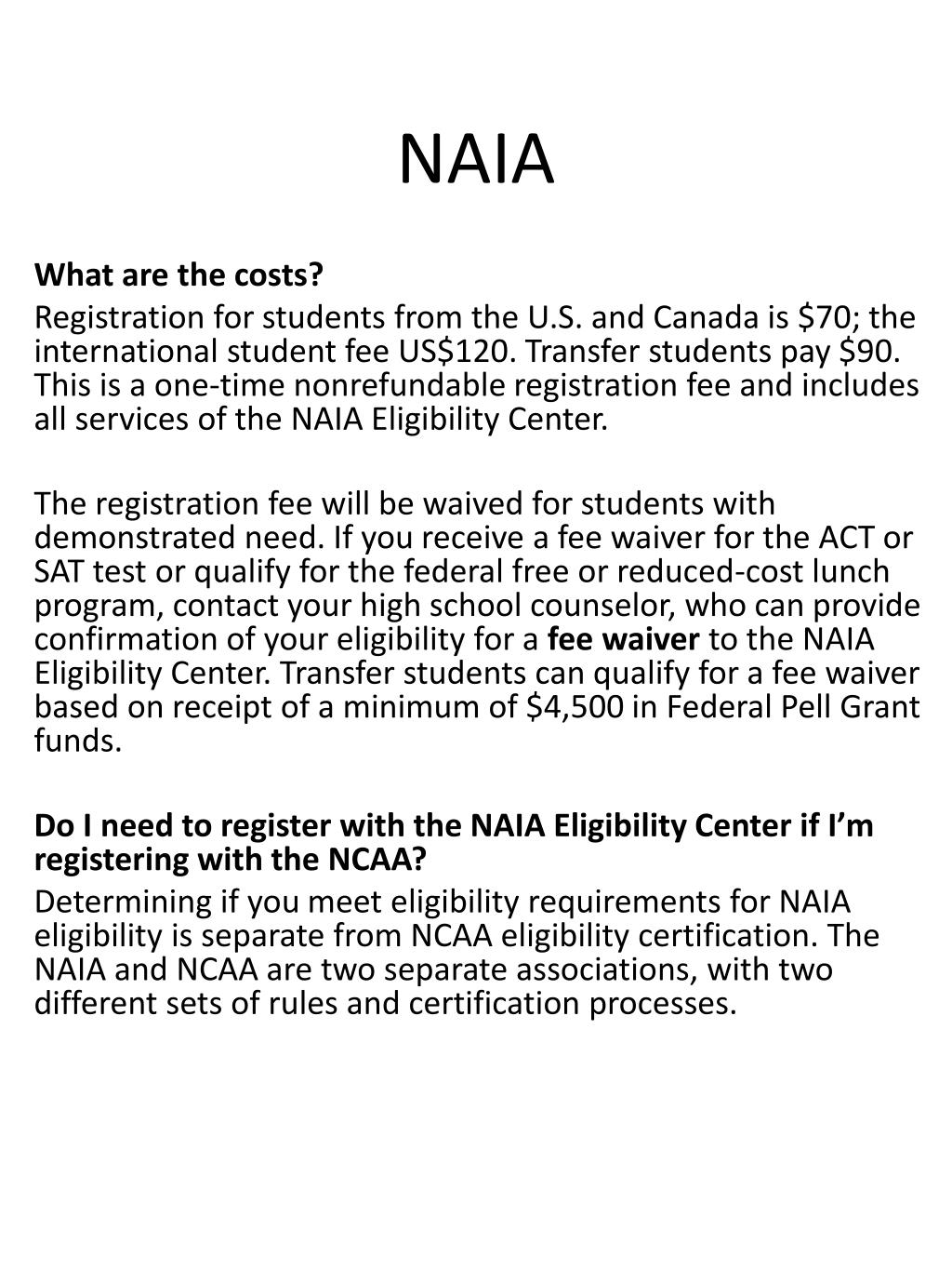 PPT NCAA and NAIA Eligibility PowerPoint Presentation, free download