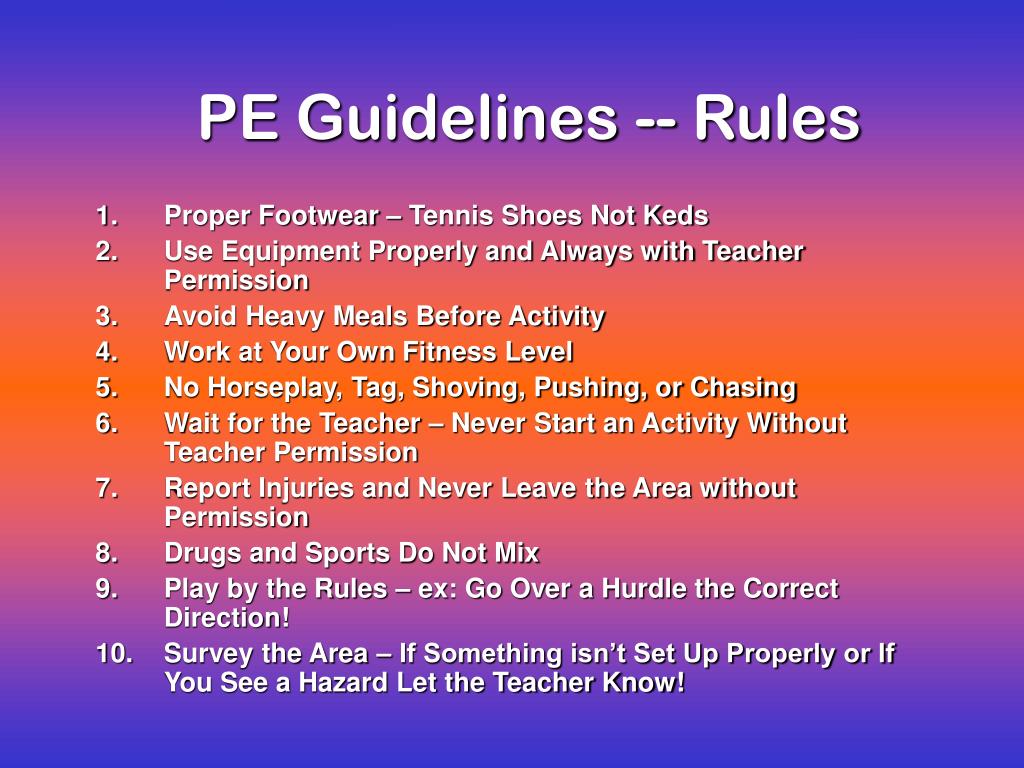 PPT PE Safety Rules PowerPoint Presentation, free download ID4170005