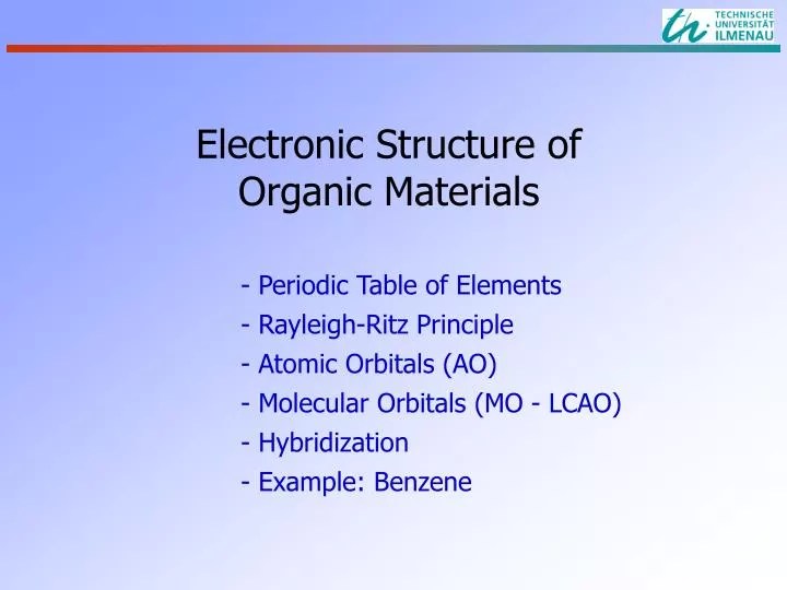 PPT Electronic Structure of Organic Materials PowerPoint Presentation