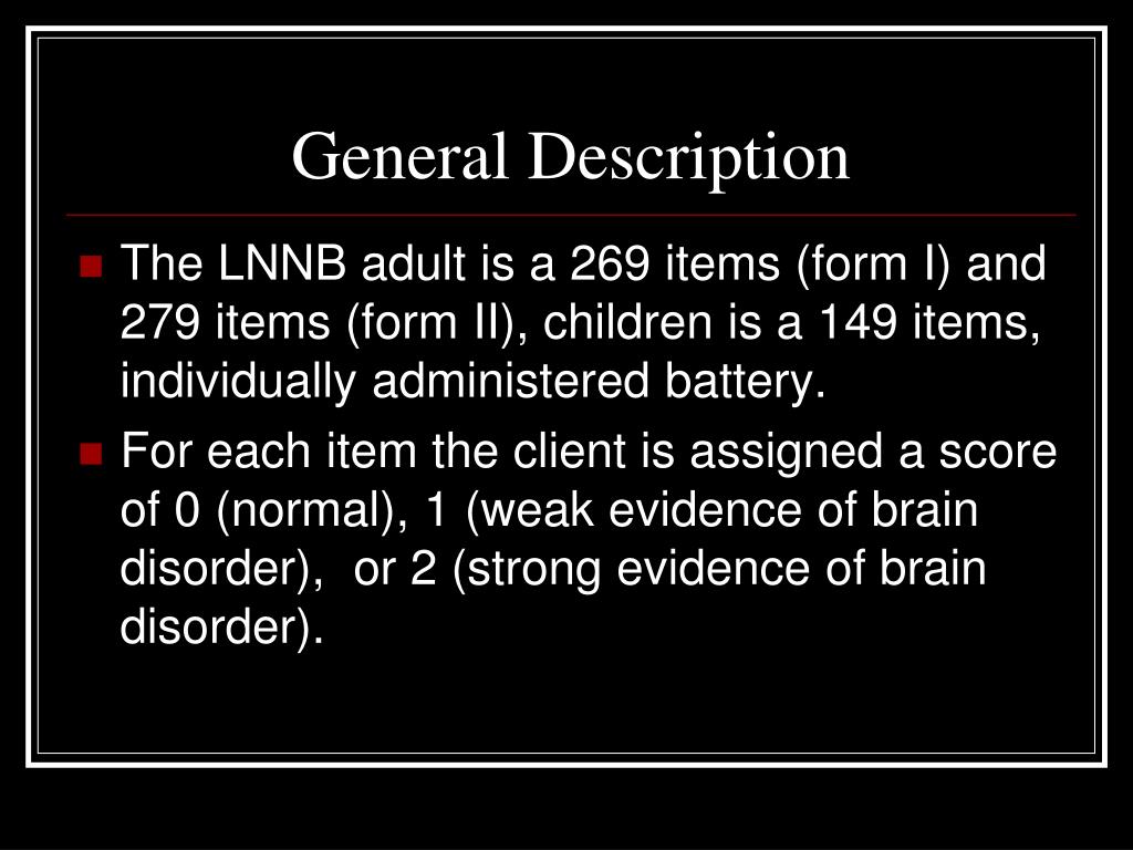 PPT LuriaNebraska Neuropsychological Battery PowerPoint Presentation