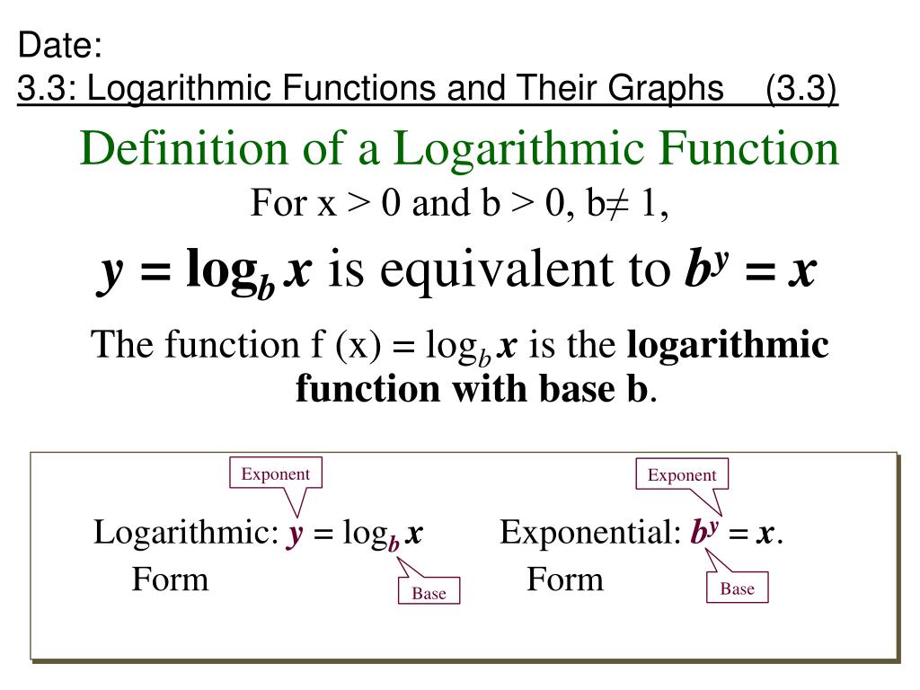 PPT Definition of a Logarithmic Function PowerPoint Presentation