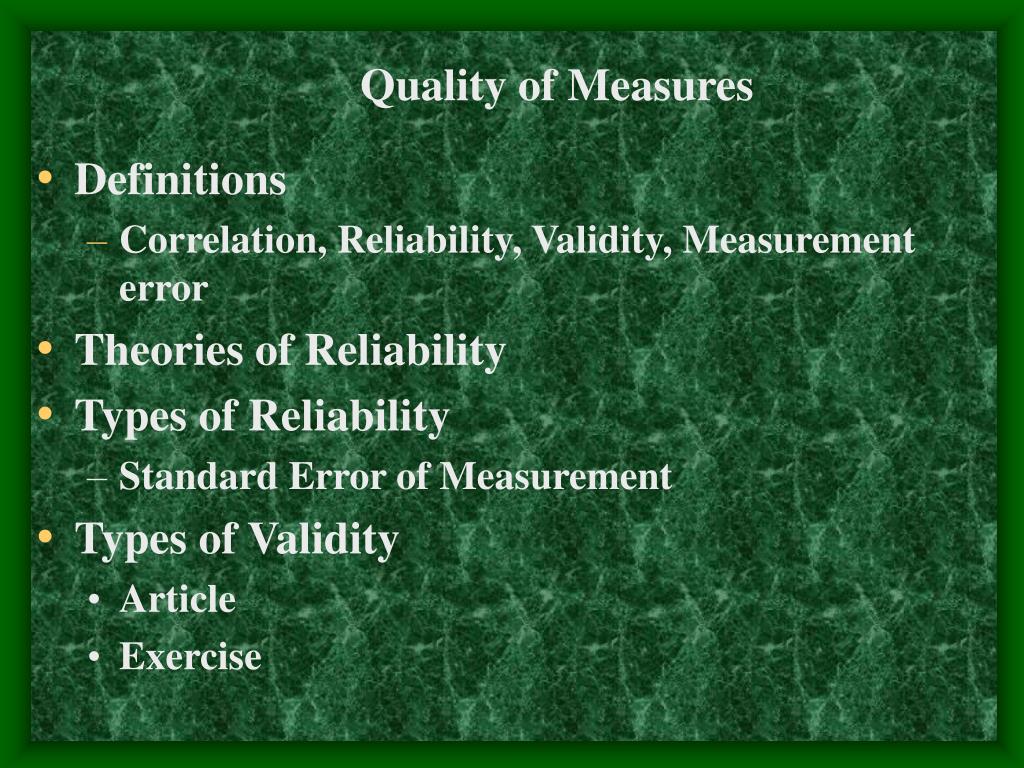 PPT Definitions Correlation, Reliability, Validity, Measurement error