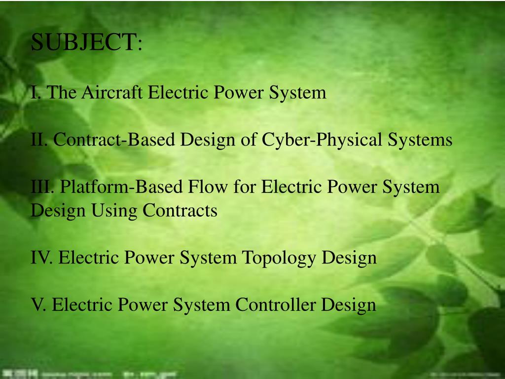 PPT A ContractBased Methodology for Aircraft Electric Power System