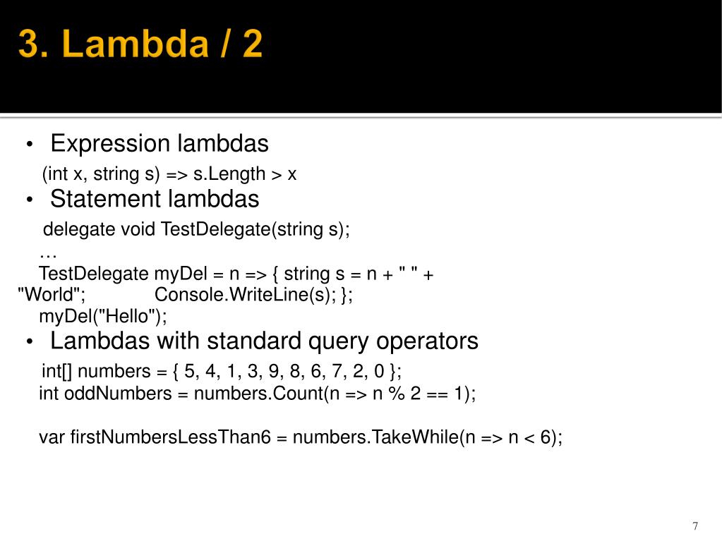 PPT Lambda and LINQ in C PowerPoint Presentation, free download ID