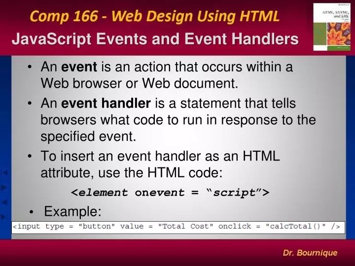 PPT JavaScript Events and Event Handlers PowerPoint Presentation