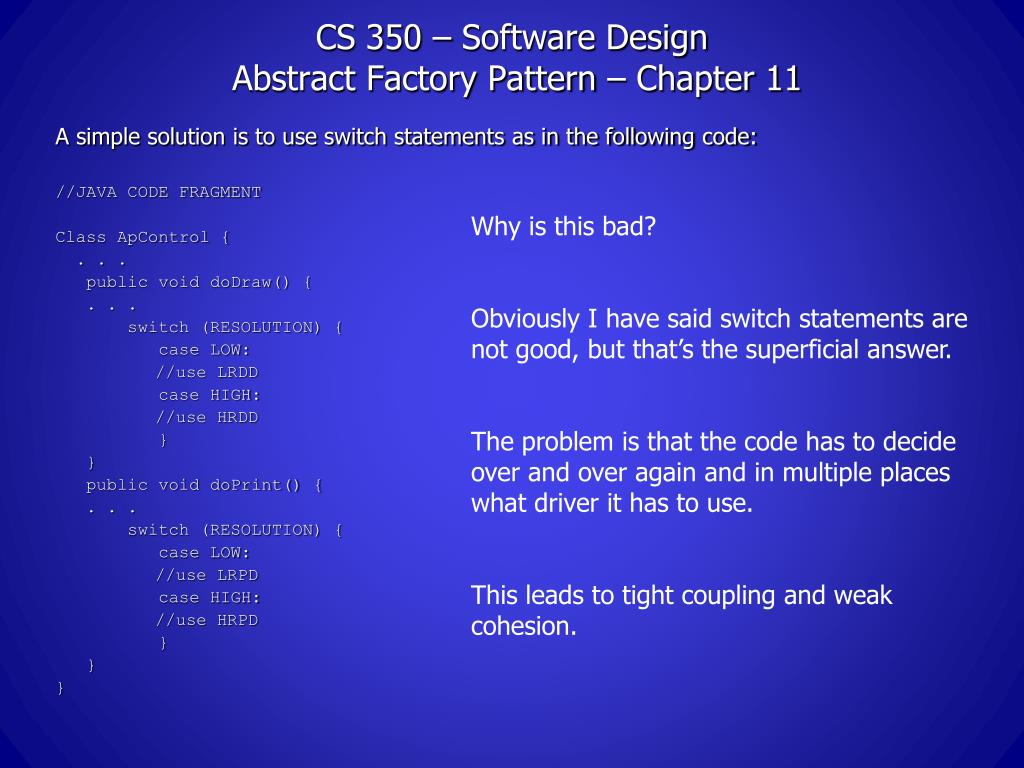PPT CS 350 Software Design Abstract Factory Pattern Chapter 11
