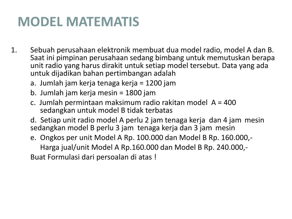 PPT CONTOH SOAL PEMOGRAMAN LINIER PowerPoint Presentation, free