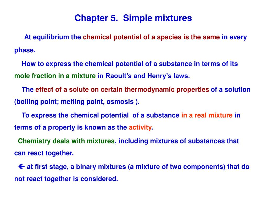 PPT Chapter 5. Simple mixtures PowerPoint Presentation, free download ID4337441
