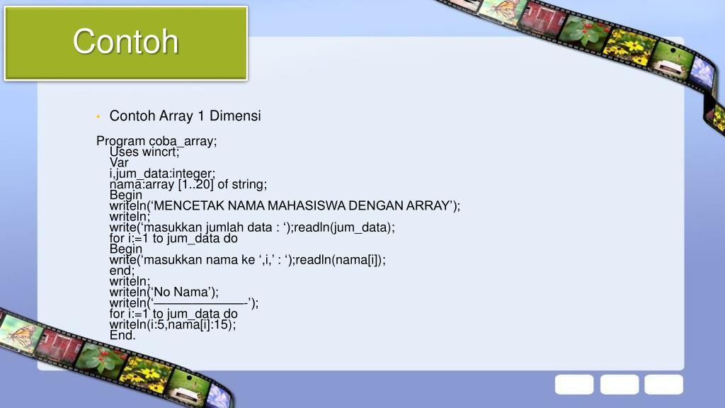 Dk Informatika Array 1 Dimensi Dan Contoh Program Secara Dinamis