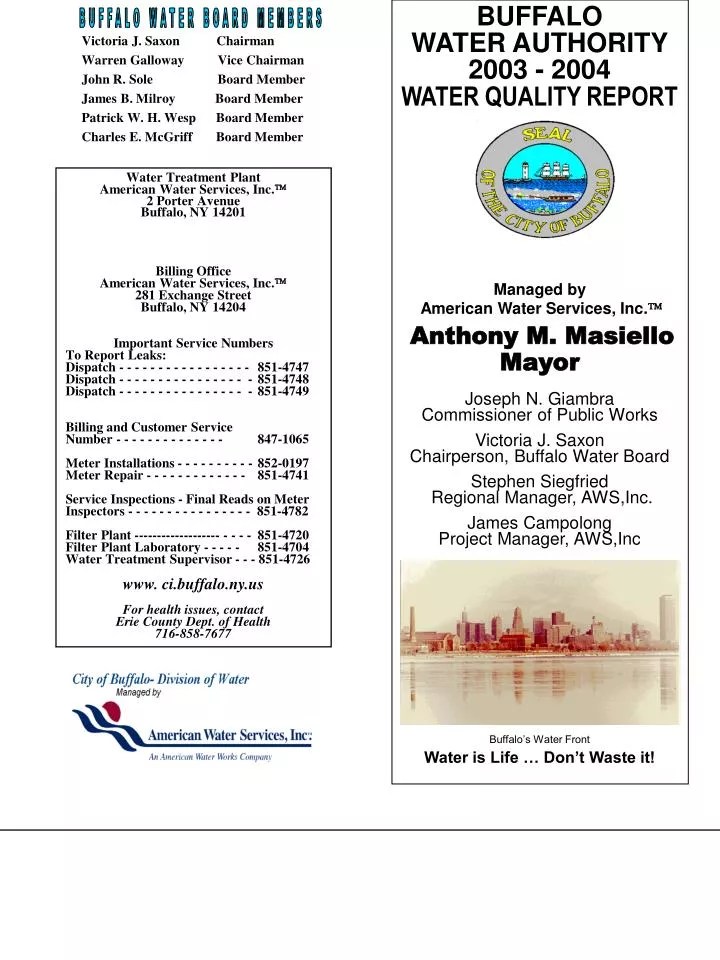 PPT BUFFALO WATER AUTHORITY 2003 2004 WATER QUALITY REPORT