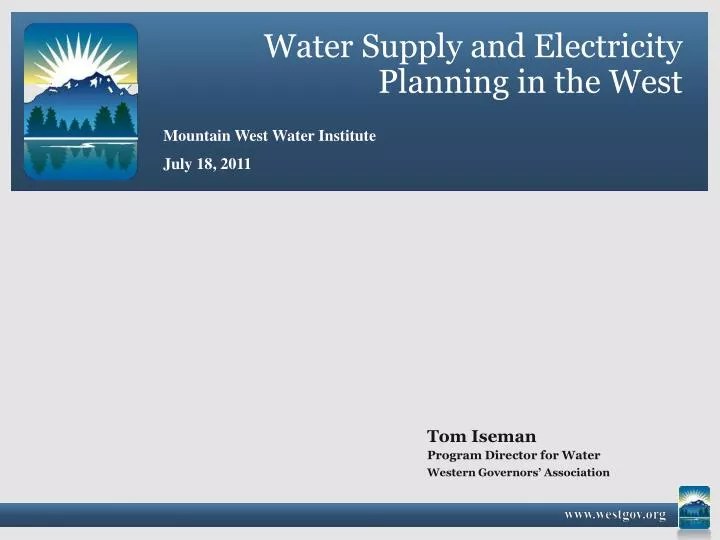 PPT Water Supply and Electricity Planning in the West PowerPoint