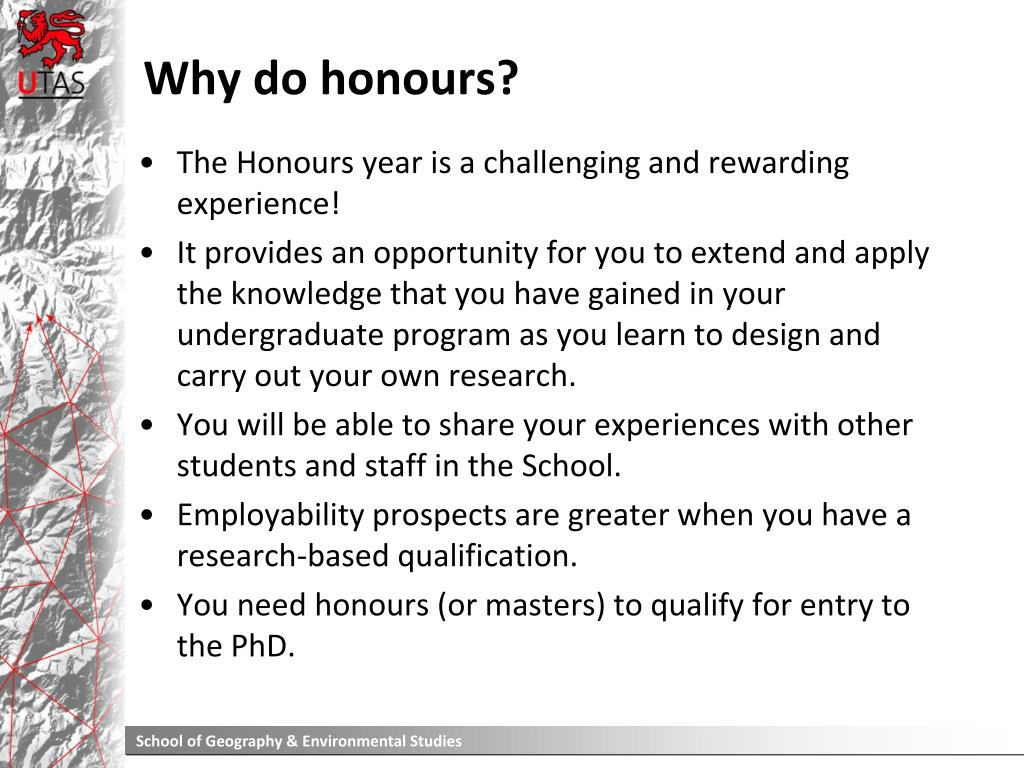 PPT Try Honours in Geography and Environmental Studies 2010