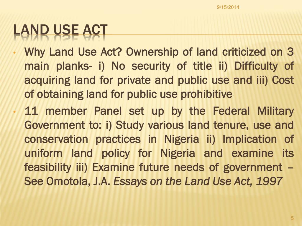 PPT NIGERIAN LAND USE ACT IMPORT AND CHALLENGES PowerPoint