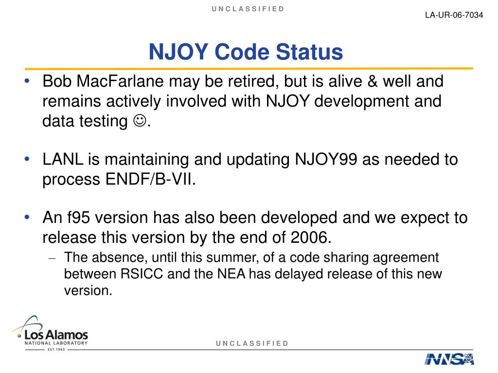 PPT NJOY Code Status PowerPoint Presentation, free download ID4448378