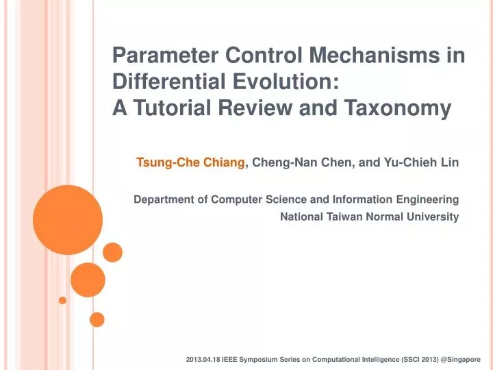 PPT Parameter Control Mechanisms in Differential Evolution A