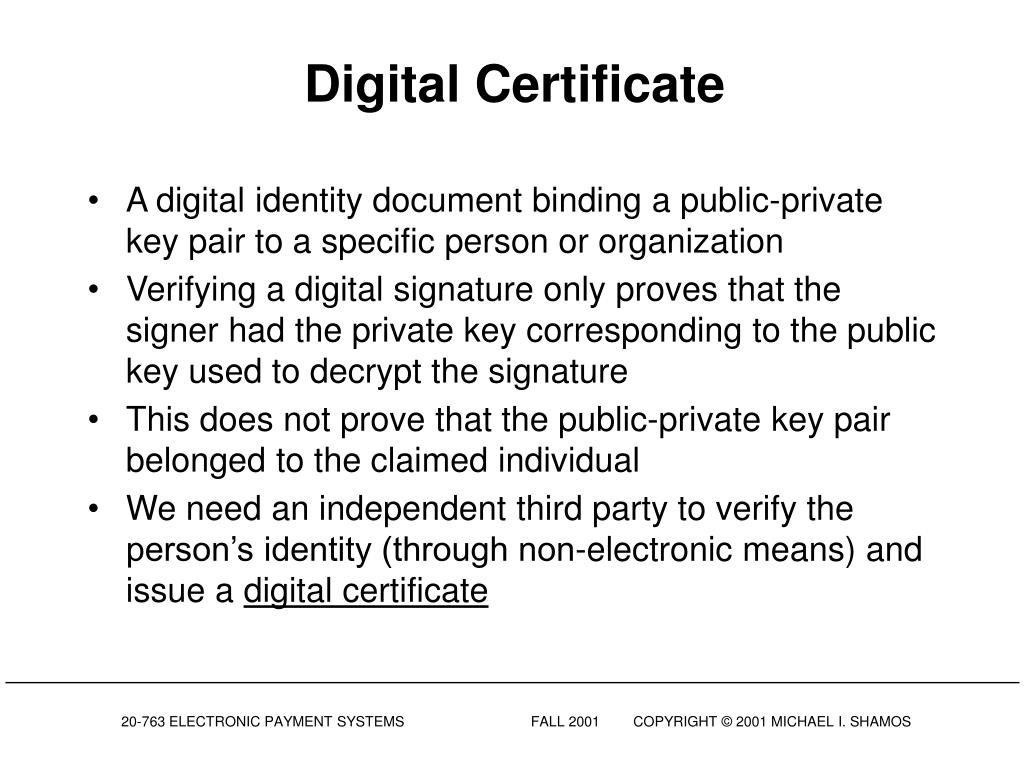 PPT Electronic Payment Systems 20763 Lecture 7 Digital Certificates