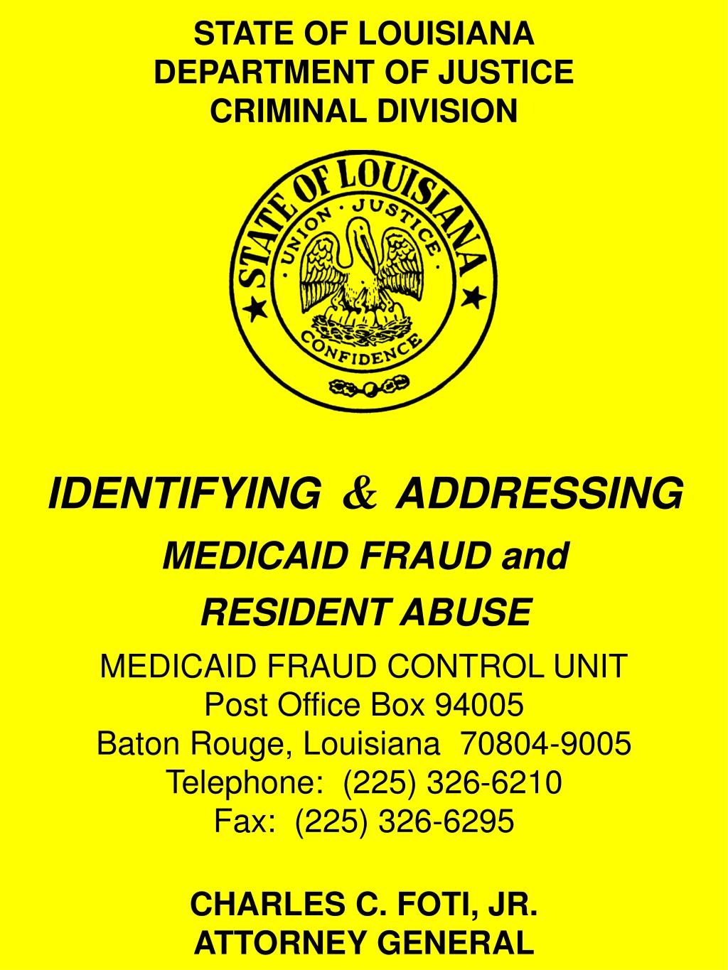 PPT STATE OF LOUISIANA DEPARTMENT OF JUSTICE CRIMINAL DIVISION PowerPoint Presentation ID