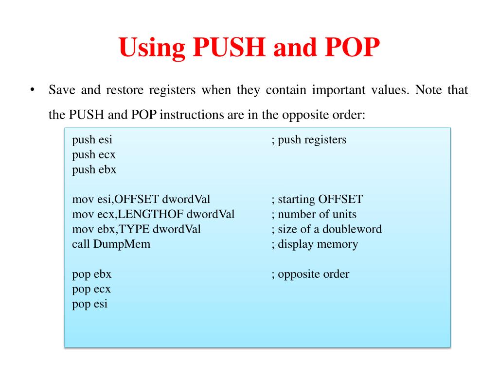 PPT PUSH and POP Instruction PowerPoint Presentation, free download