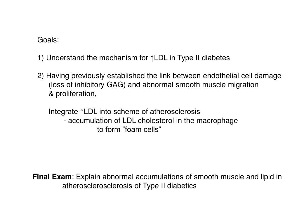 PPT Goals 1) Understand the mechanism for ↑LDL in Type II diabetes