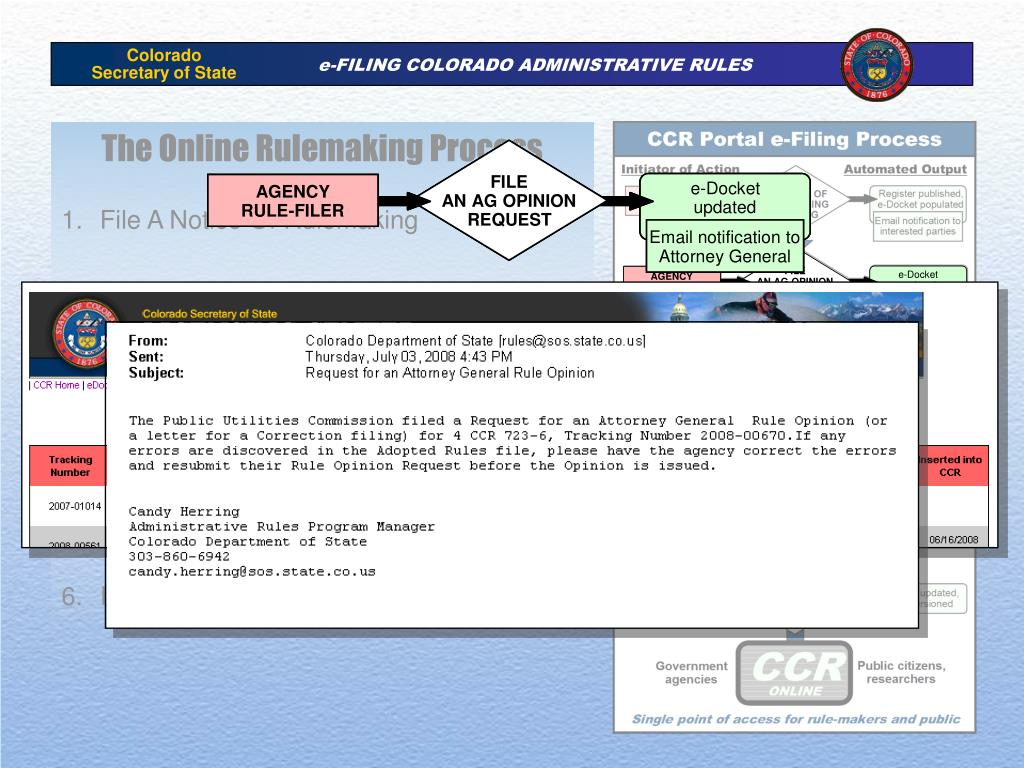 PPT CODE OF COLORADO REGULATIONS ONLINE PORTAL FOR eFILING AND RULE(06)