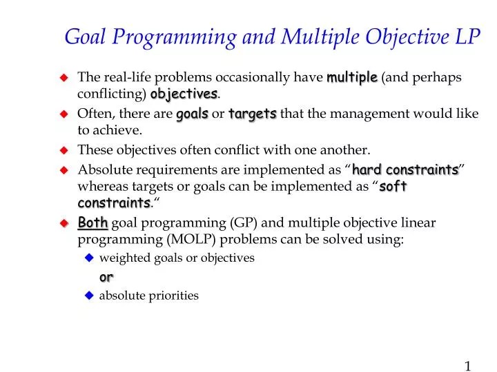 PPT Goal Programming and Multiple Objective LP PowerPoint Presentation ID4523091