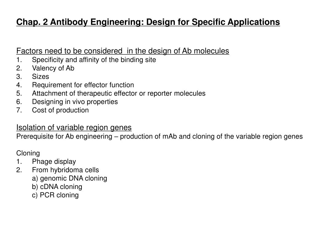 PPT Chap. 2 Antibody Engineering Design for Specific Applications