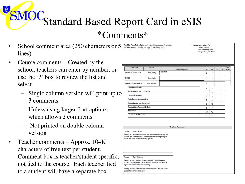 PPT eSMOC Standard Based Report Card PowerPoint Presentation, free