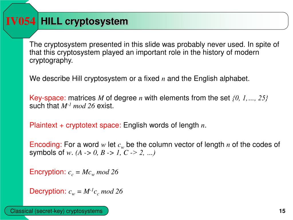 PPT CHAPTER 4 Classical (secretkey) cryptosystems PowerPoint