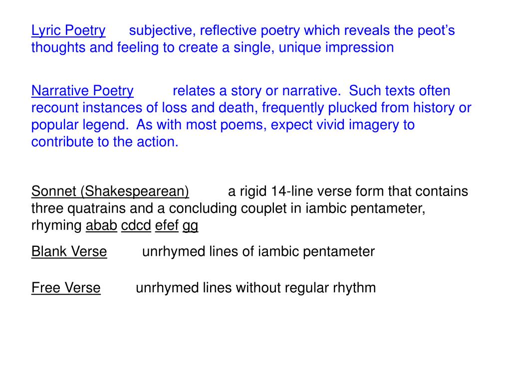 PPT Blank Verse unrhymed lines of iambic pentameter PowerPoint
