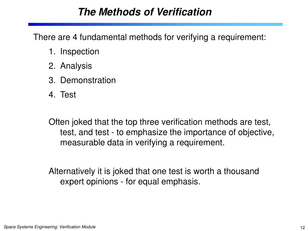 PPT Verification Module Space Systems Engineering, version 1.0