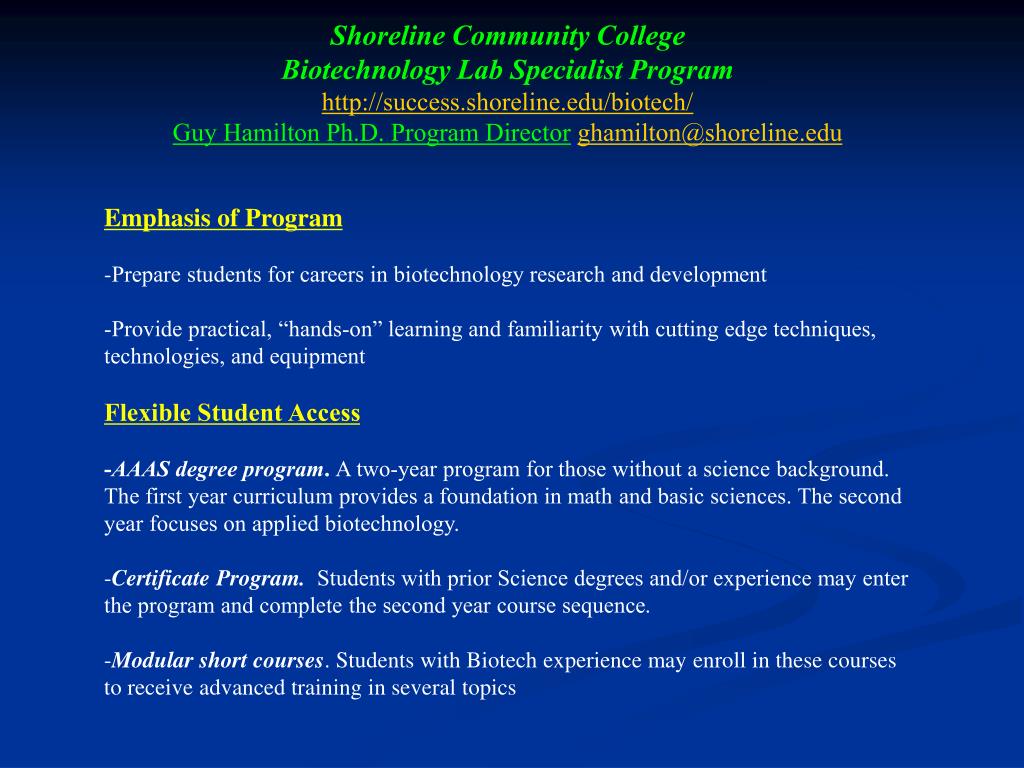PPT Shoreline Community College Biotechnology Lab Specialist Program