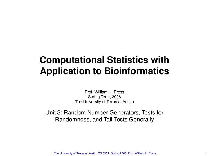 PPT Computational Statistics with Application to Bioinformatics