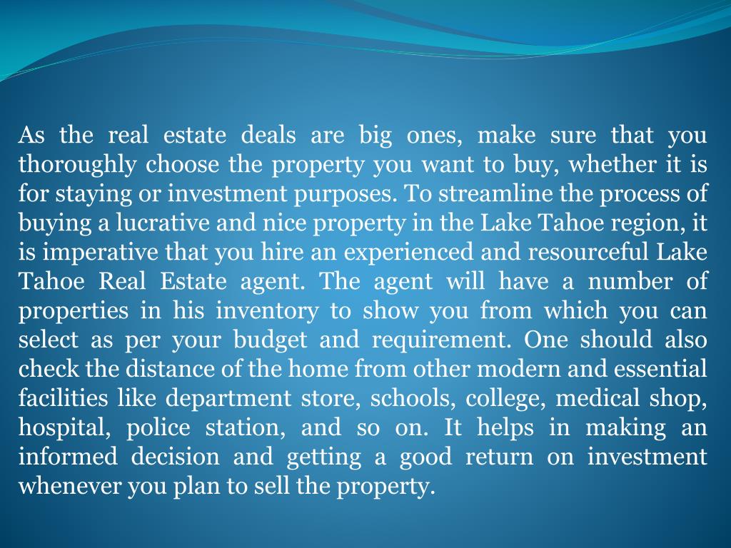 PPT Lake Tahoe Real EstateInvest Now, Gain Later PowerPoint