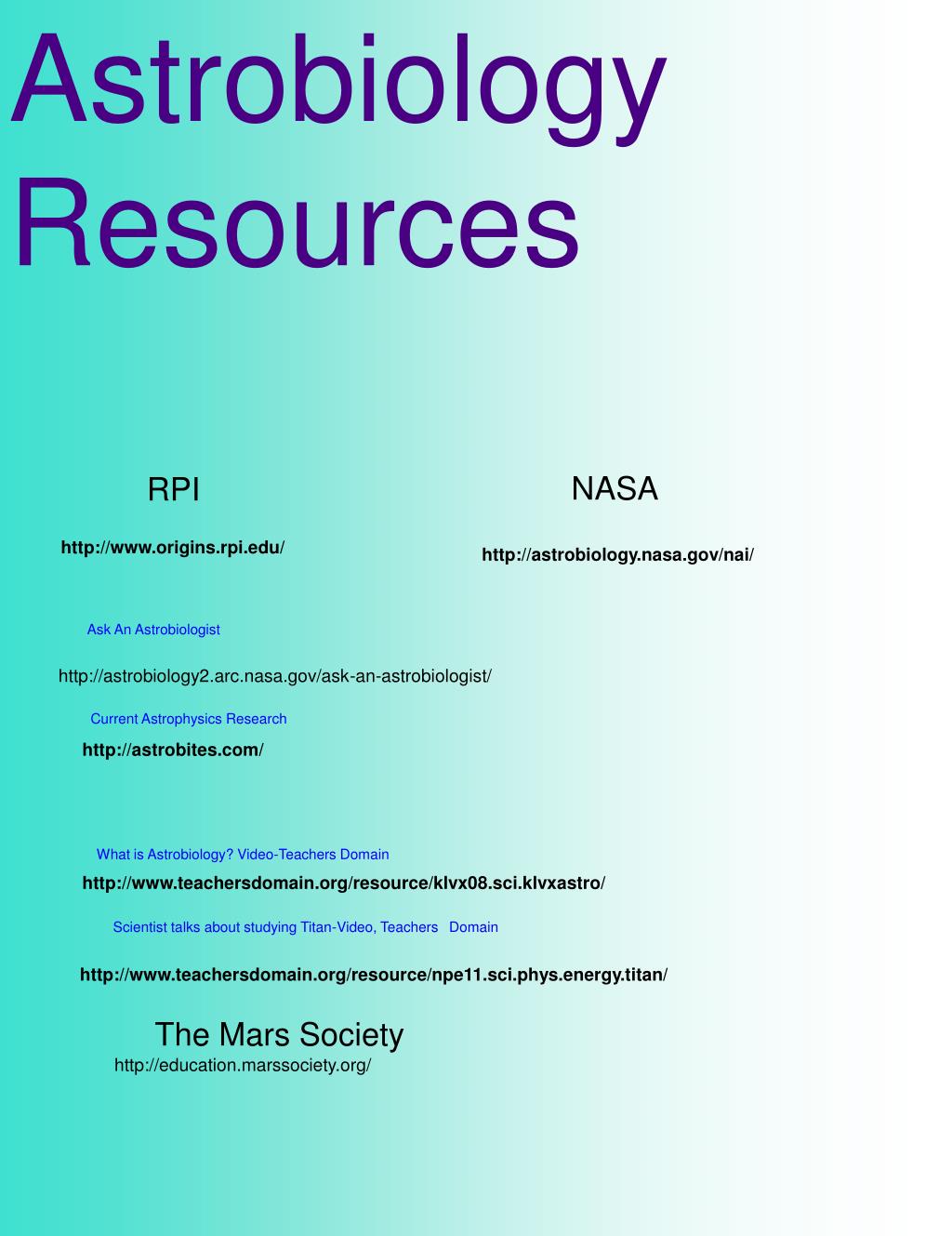 PPT Astrobiology Resources PowerPoint Presentation, free download
