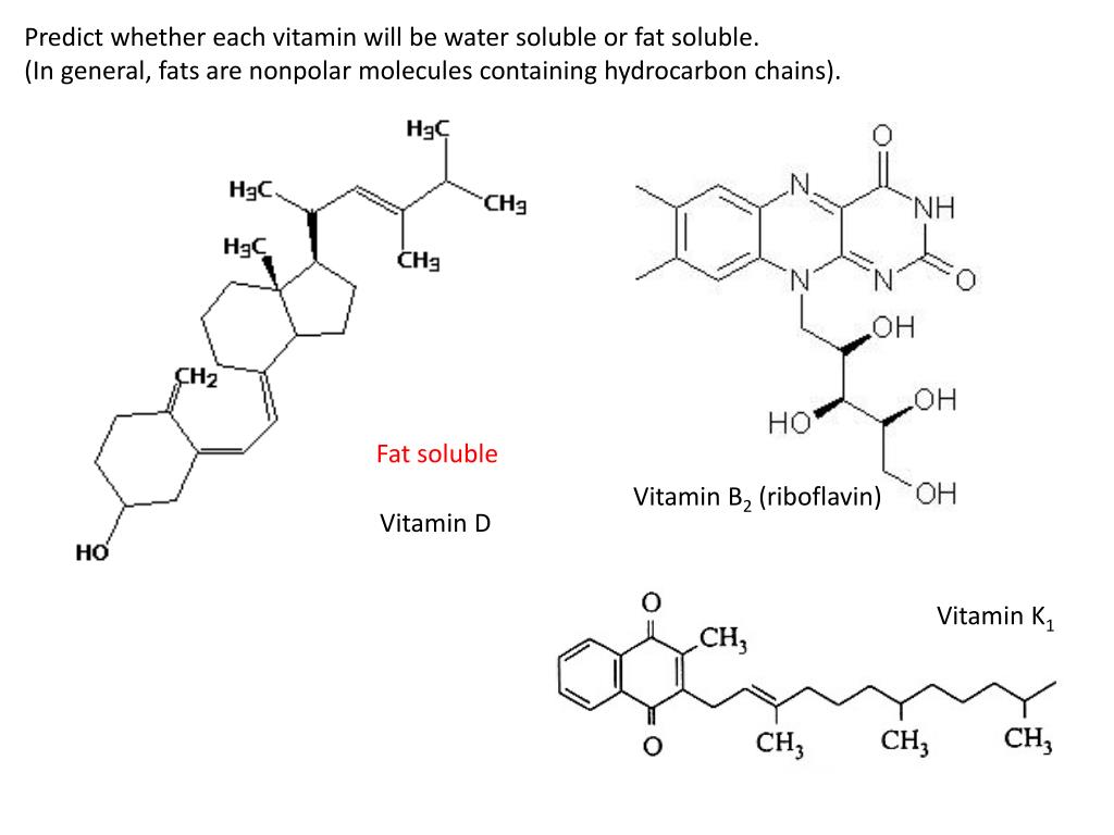 PPT Predict whether each vitamin will be water soluble or fat soluble