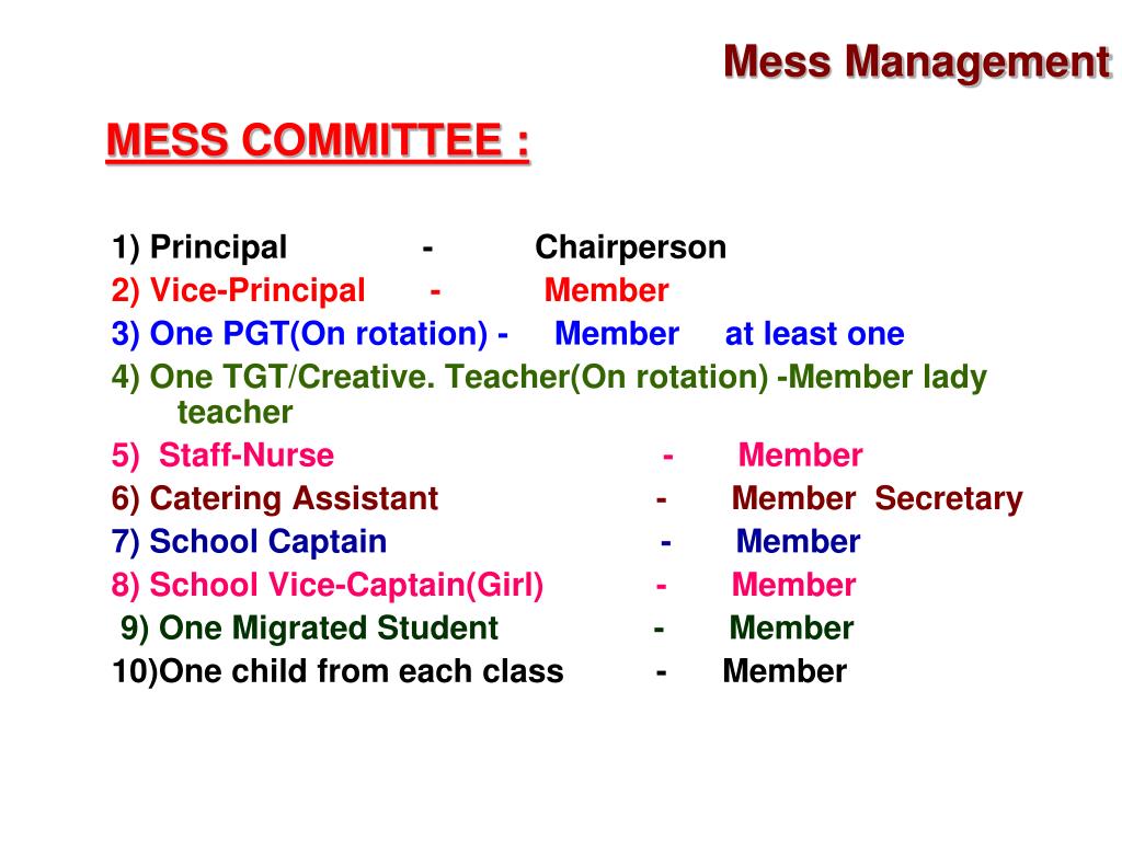 PPT MESS MANAGEMENT PowerPoint Presentation, free download ID4728245