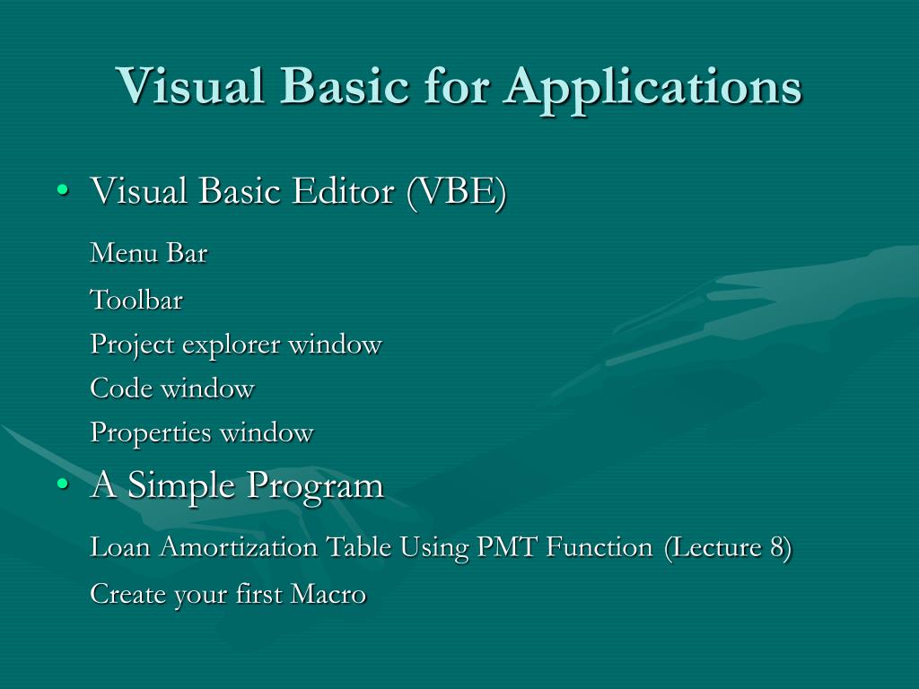 PPT Visual Basic for Applications PowerPoint Presentation, free