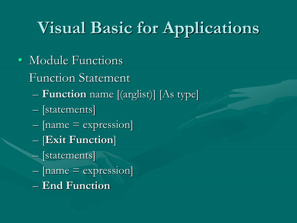 PPT Visual Basic for Applications PowerPoint Presentation, free download ID4736147