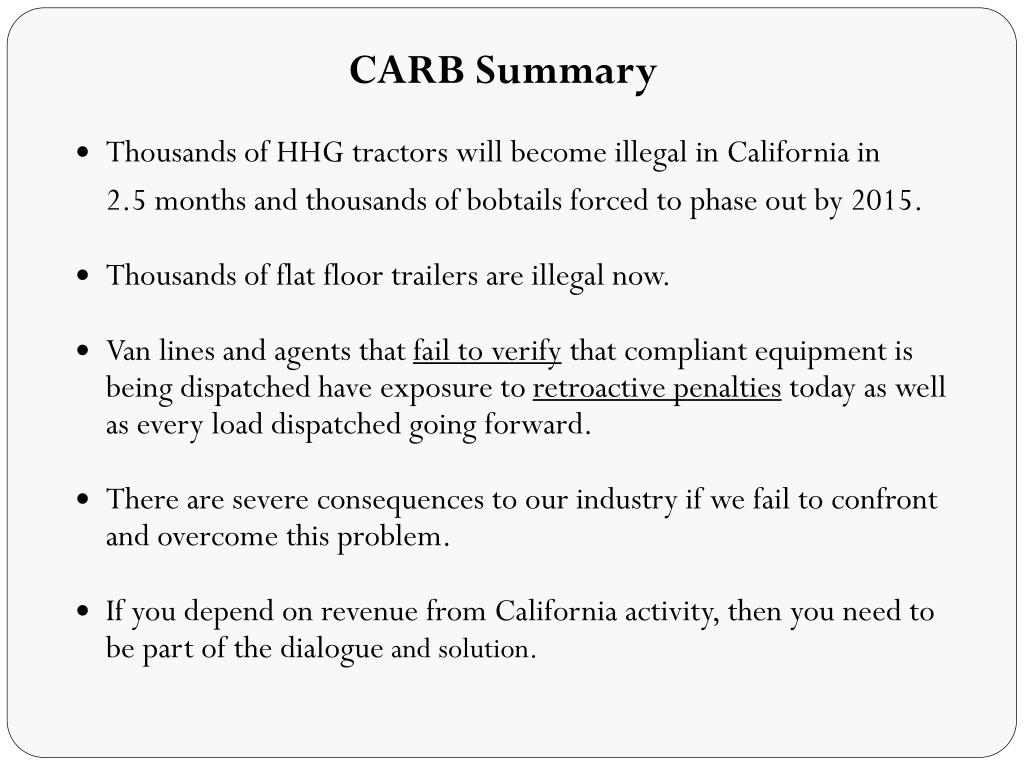 PPT California Air Resources Board (CARB) Diesel Regulations CMSA