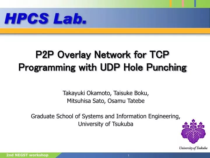 PPT P2P Overlay Network for TCP Programming with UDP Hole Punching