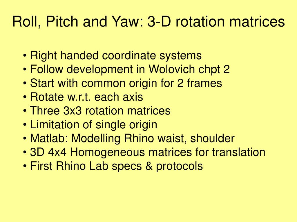 PPT Roll, Pitch and Yaw 3D rotation matrices PowerPoint