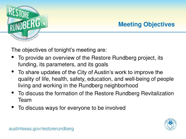 PPT Meeting Objectives PowerPoint Presentation ID4858704